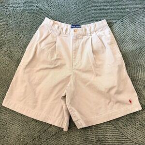 Ralph Lauren Polo Sport Khaki Chino Shorts Pleated High Waist Tan Cotton 8